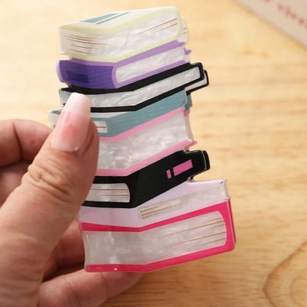 3/$22🩶 Book Stack Claw Clip Library Reading Teacher Hair Accessory Acrylic NEW